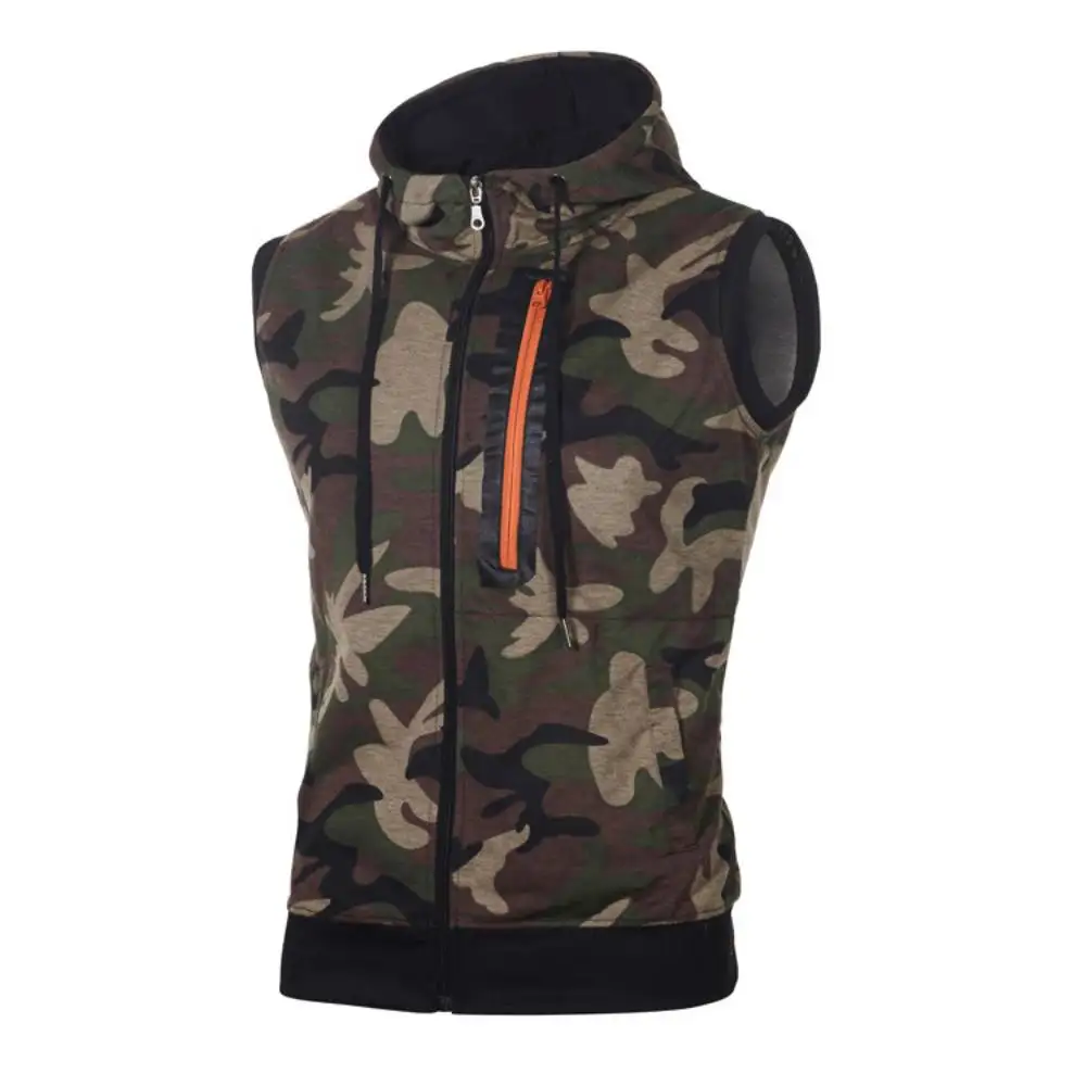 Spring Summer Sporting Hoody Male Joggers Sportswear Vest Men Sleeveless Sweatshirt Hoodies Military Camouflage Hooded Tank Top