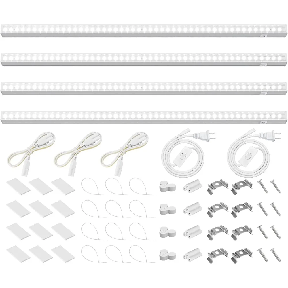 

2FT 40W LED Grow Lights for Indoor Plants, Linkable with Separate Switch, White Cover 5000K, 4 Packs