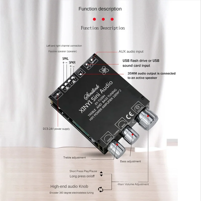 XY-T100H Bluetooth 5.0 TPA3116D2 100Wx2 Modulo audio stereo HIFI Parti accessorie con regolazione anteriore dei bassi alti-Y41A