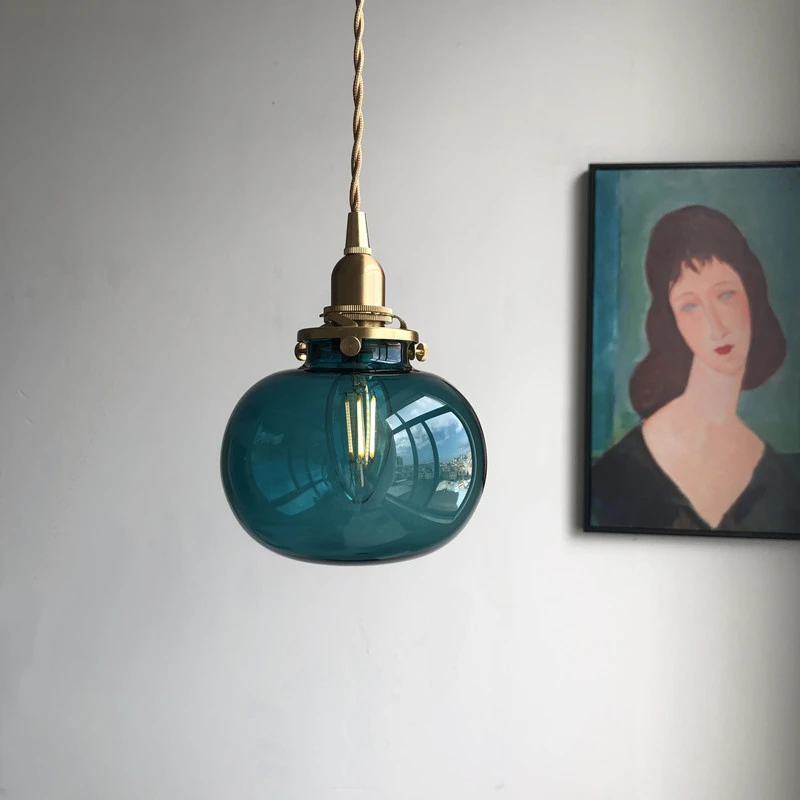 

Japanese Retro Brass Glass Chandelier, Creative and Personalized Bedroom Bedside Living Room Lighting Fixtures