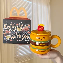 Cute Cartoon French Fries Burger Ceramic Cup Home Office Drinking Water Breakfast Milk Coffee Cup Large Capacity Coffee Cup Mug