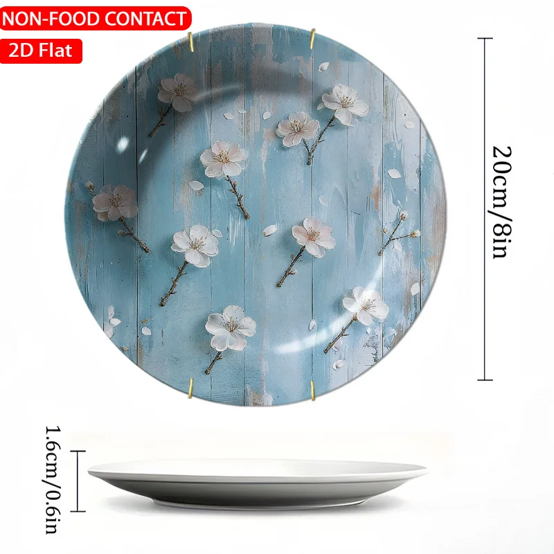 1pc Rustic Floral Blossom Blue Ceramic Plate - Non-Food Contact Suitable for Home Desk Decor, Elegant Table Centerpiece for