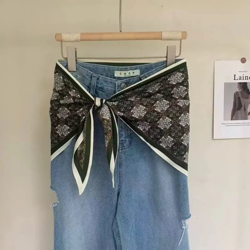 Großer Dreiecksschal im koreanischen Stil mit Paisley- und Polka-Dot-Muster für Damen, Seidenimitat, Kopftuch, Taillenschal oder eleganter dünner Schal – Detail 20