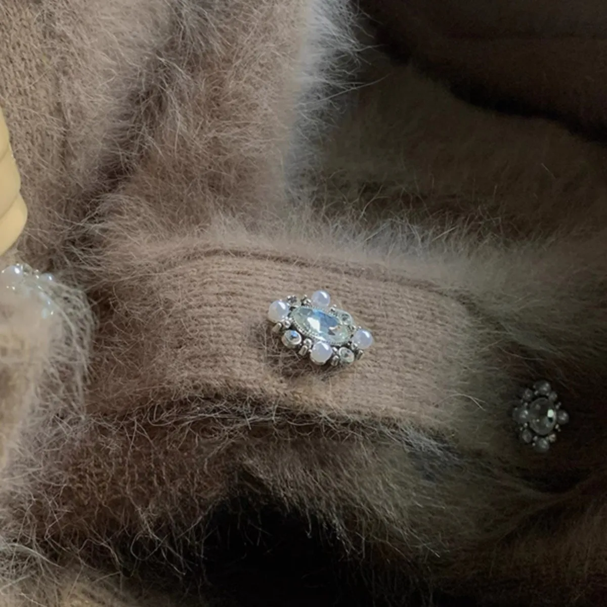 French Retro Women Black Elegant Button Cardigan Knitted Tops Autumn Winter Fashion Brown V-neck Office Lady Long Sleeve Sweater