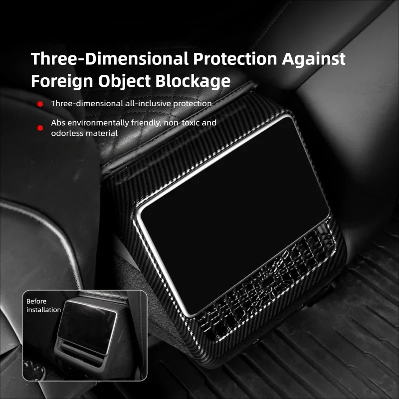 

For Tesla Model 3 Highland New Y Juniper Abs Plaid Rear Air Vent Screen Protective Frame Carbon Fiber Pattern Car Accessories