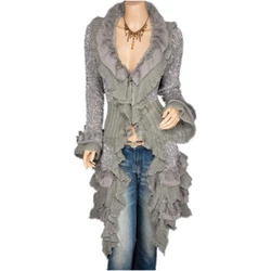 Vintage Renaissance Coat Women Lace Jacket Victorian Steampunk Stand Collar Medieval Lace Up Dress Suit Countess Cardigan