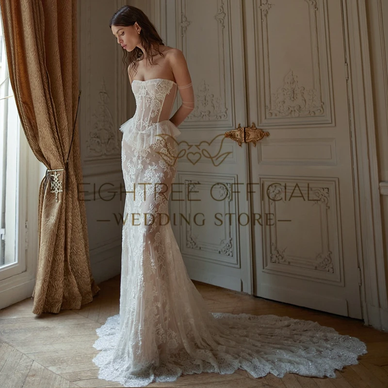 Eighttre elegante abito da sposa lungo con applicazioni in pizzo per le donne Sweetheart Boho abiti da sposa a sirena abiti da sposa personalizzati