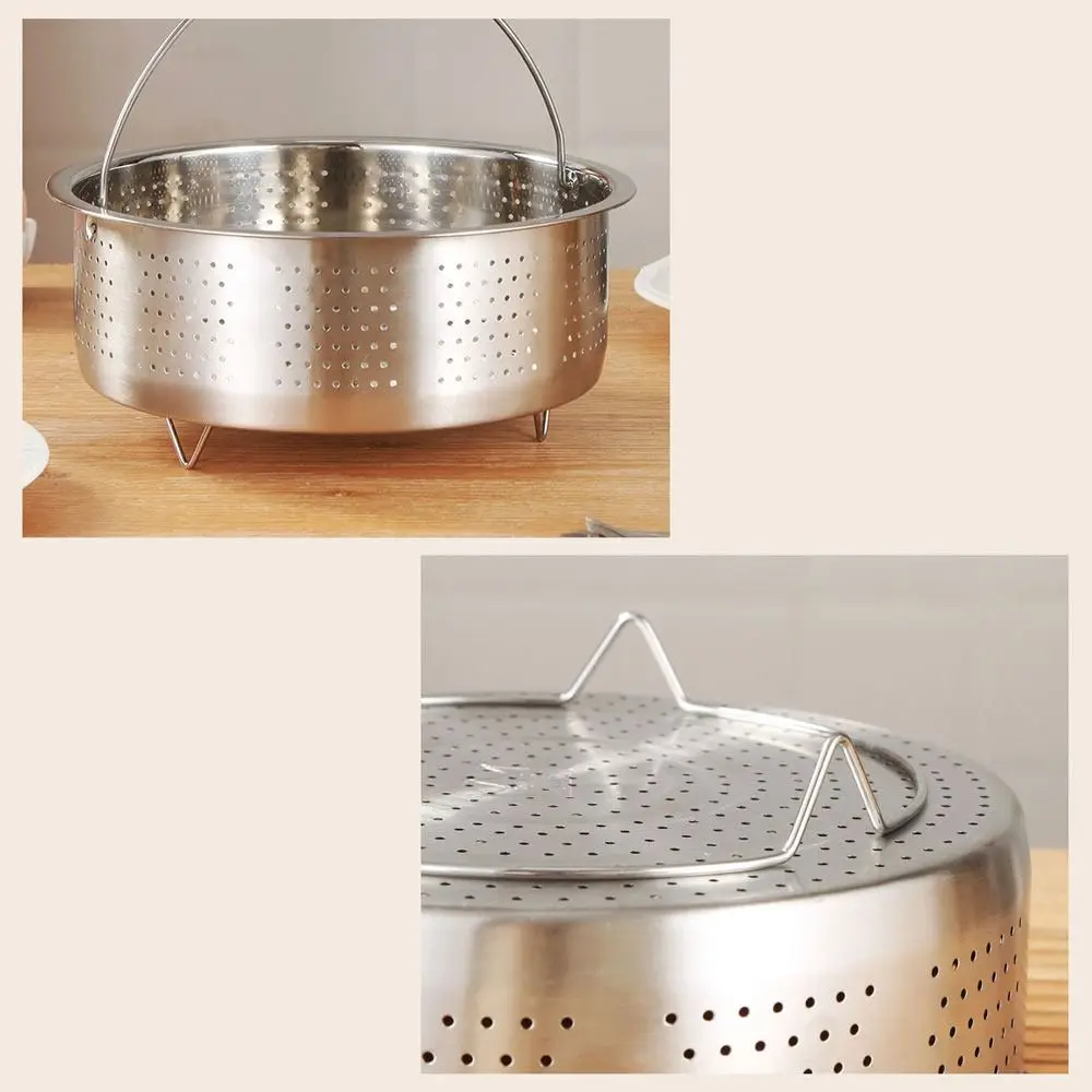 Stainless Steel Food Steamer Basket Insert Steamer Pot Anti-scald Steamer Drain Basket Silicone Handle Rice Pressure Cooker
