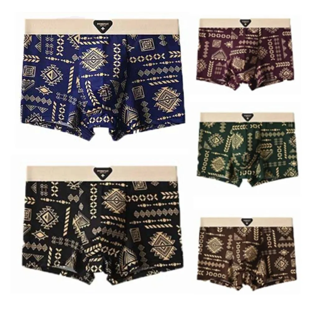 

3Pcs Fashion Plus Size Men's Boxer Briefs Seamless Elastic Shorts Underpants Lingerie Mid Waist Printed Panties Gifts