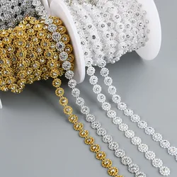 1 Yard 10mm Width ABS Flatback Imitation Pearl Chain with Round Rhinestone Sewing Trim Wedding Clothes Cake Decoration Diy