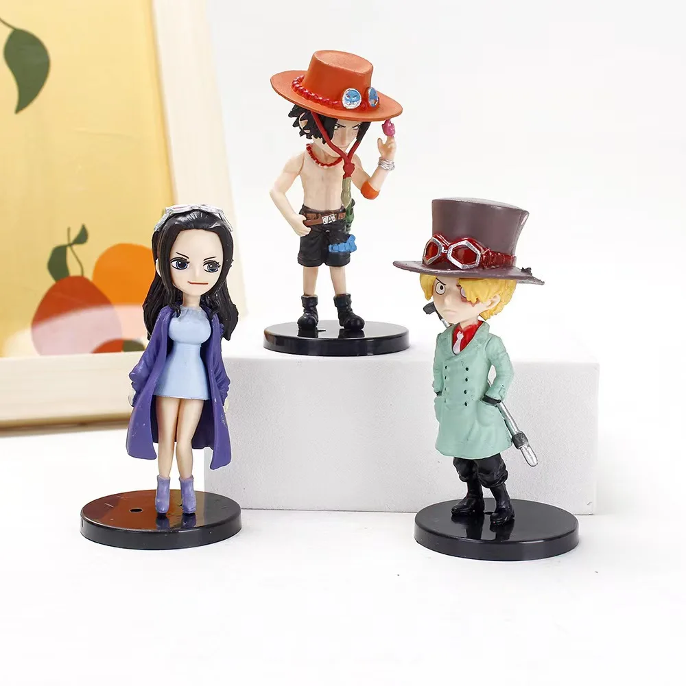 Modèle de figurine en PVC One Piece Anime, Luffy, Zoro, Sanji Collection, Ornement de voiture et de bureau, Jouets mignons, Cadeau pour enfants, Ensemble de 6 pièces