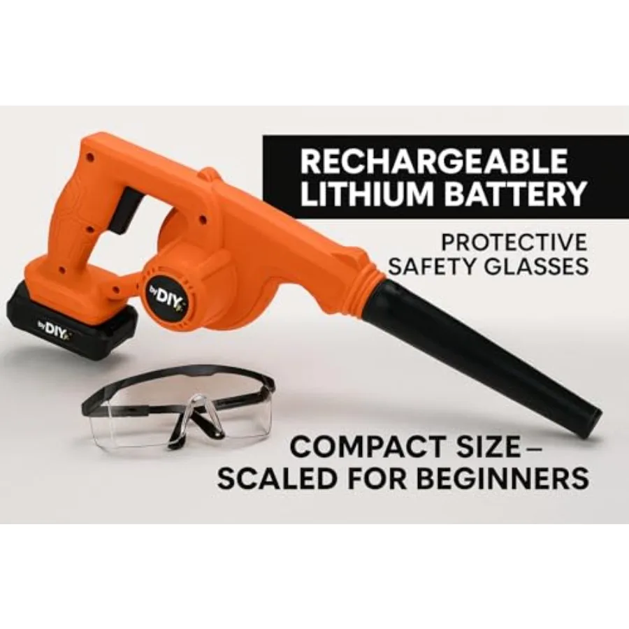 DIYjr Lithium Compact Leaf Blower Functional Cordless Outdoor Tool for Beginners Family Teaching Aid for Supervised Yardwork wi