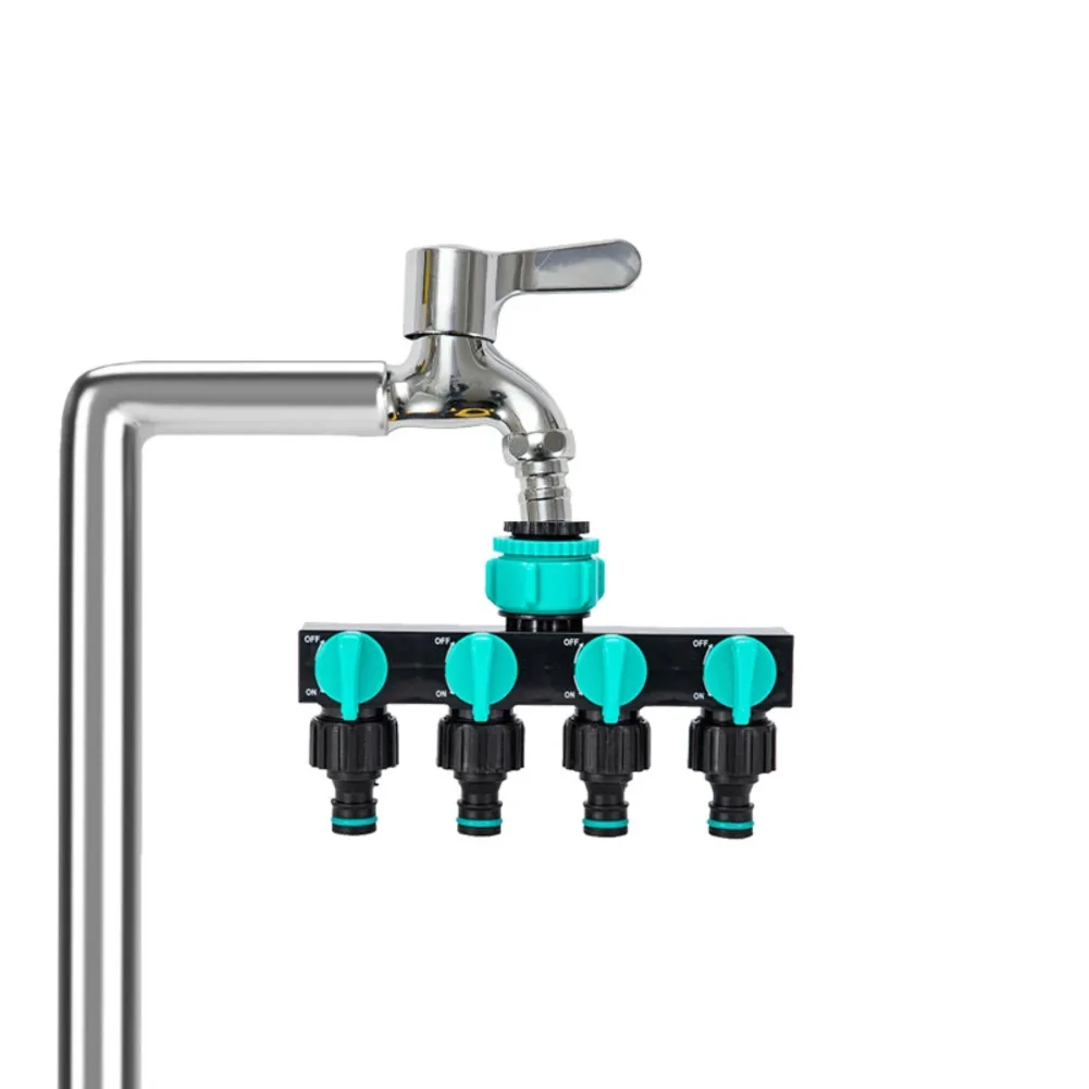 4 Port Garden Hose Connector with Independent Flow Valves for Standard Faucet Threads ABS Build for Extended Outdoor Use