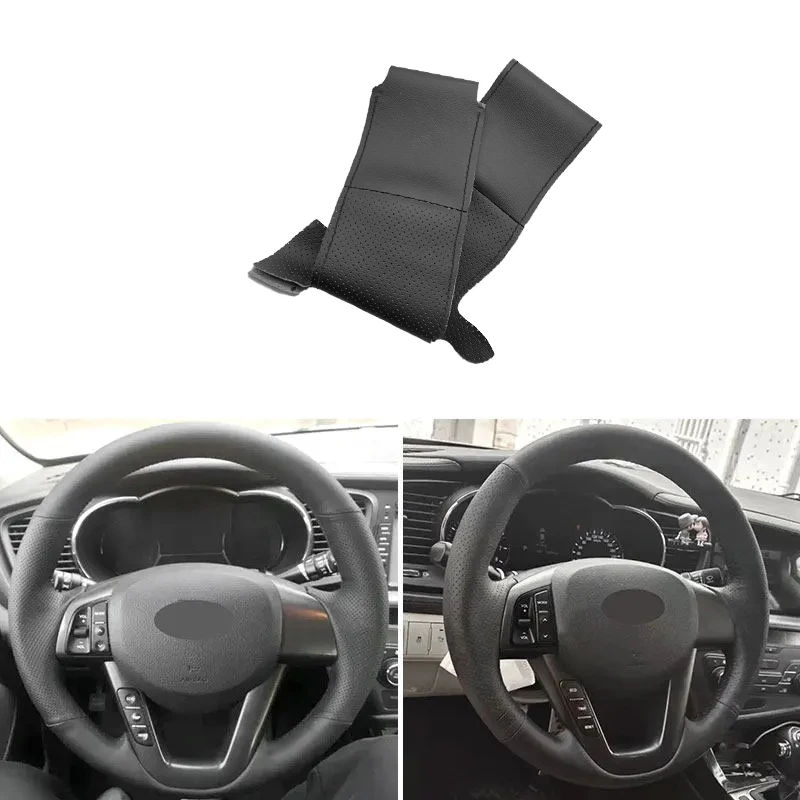 For Kia K5 Optima 2008 2009 2010 2011 2012 2013 Hand Stitched Car Interior Steering Wheel Cover Perforated Leather Trim Black