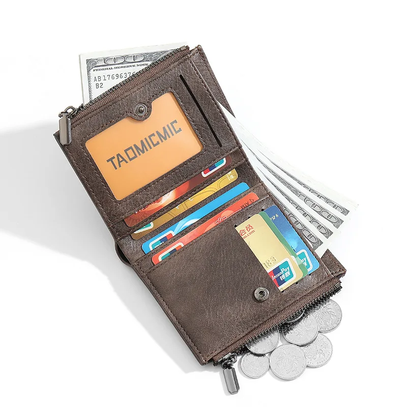 الرجال محفظة جلدية قصيرة التصميم الإبداعي أزياء عارضة طوي سستة حامل بطاقة الأعمال بالجملة