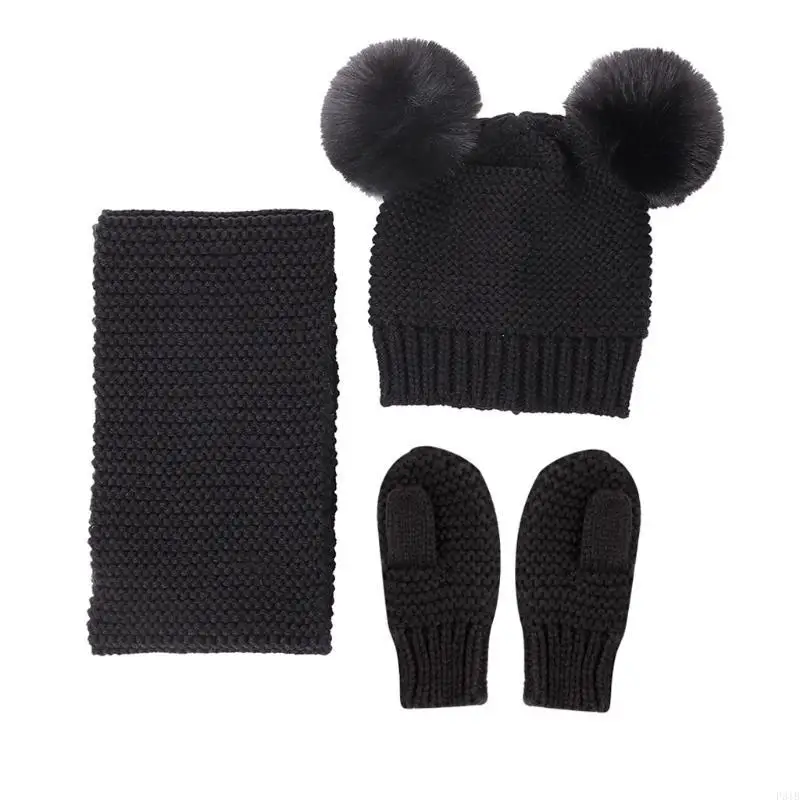 

Solid Color Windproof Winter Hat Thicken New Born Glove Scarf Suits for Toddler Cartoon Knitted Cap Winter Necessary P31B