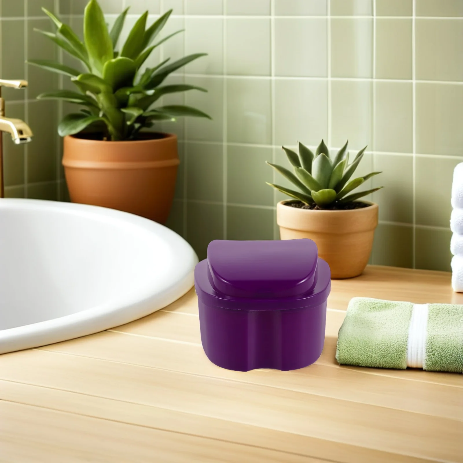 1 مجموعة طقم العناية بالأسنان الأرجواني مزدوج الوجهين تنظيف فرشاة كاذبة الأسنان صندوق تخزين السفر طقم أسنان الأقواس المنظم نقع