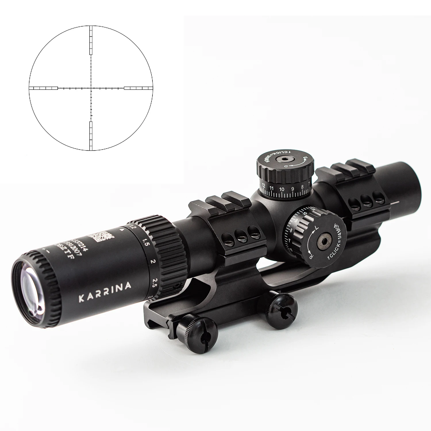 KARRINA Optics 1.2-6X24 IR SFP Compact Scope with Mil Dot Red Green Illuminated Riflescope Lock Reset for Hunting Sight