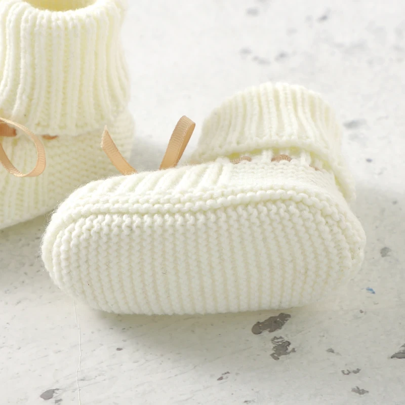 Newborn Baby Shoes Gloves Set Handmade Infant Boy Girl Boots Mittens Knitted Fashion Bow Toddler Kid Clothing Accessories 0-18M