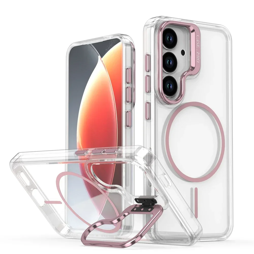 Luxuriöse Transparente Magsafe Magnetische Objektivschutz-Ständerhülle für Samsung S26 S25 Ultra S24 S23 Plus A57 A37 A56 A17 A36 A55 Cover