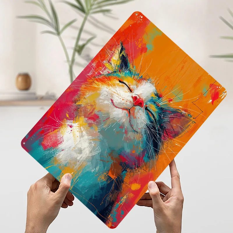 شعيرات القط المباركة ملصق معدني علامات معدنية جدار الفن خمر الديكور الداخلي مخصص تين تسجيل للديكور المنزل رجل الكهف