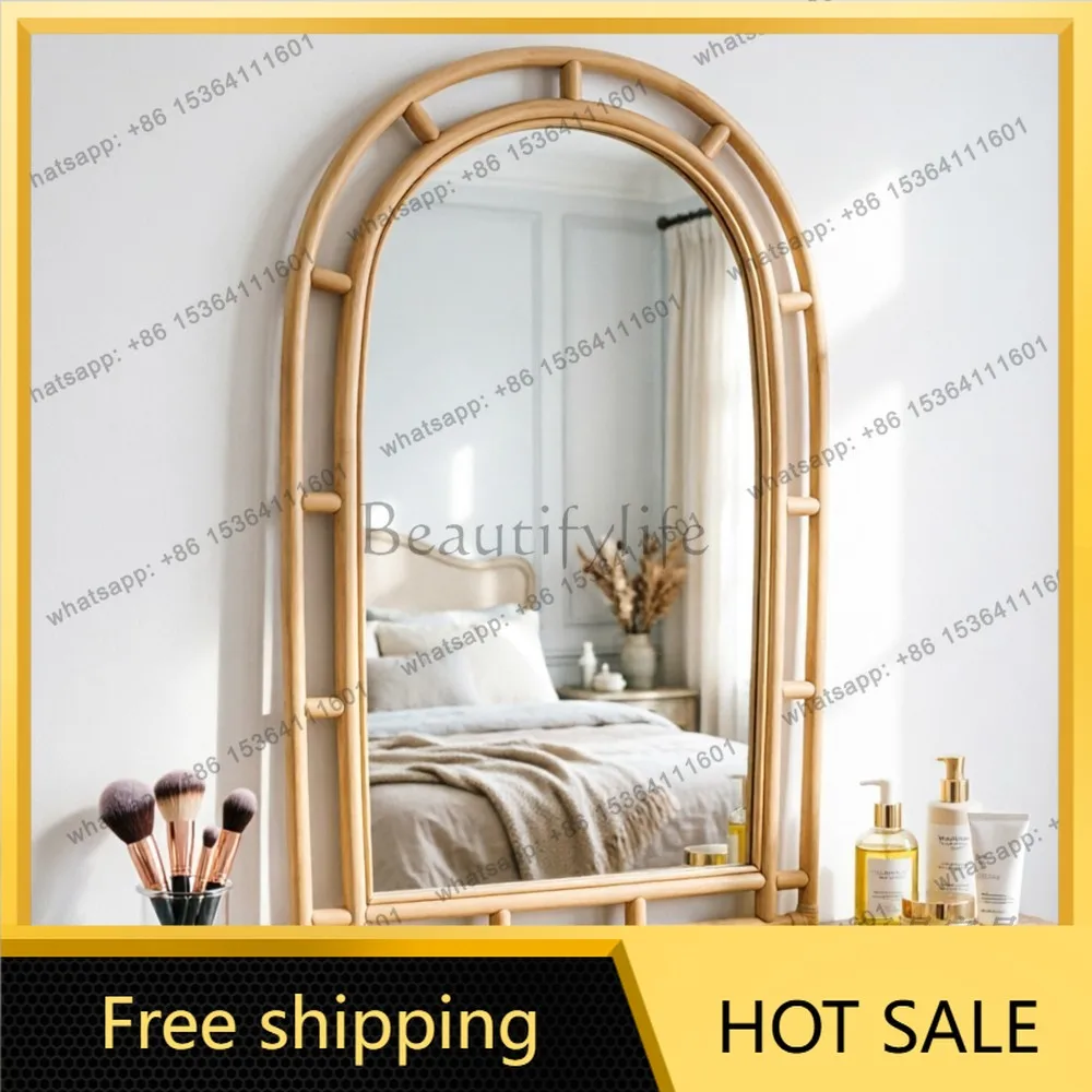 YJ New Chinese Arch Wall Mount Mirror Mid‑Century Vanity Unit For Bathroom Dressing Table Background Wall Home Decor