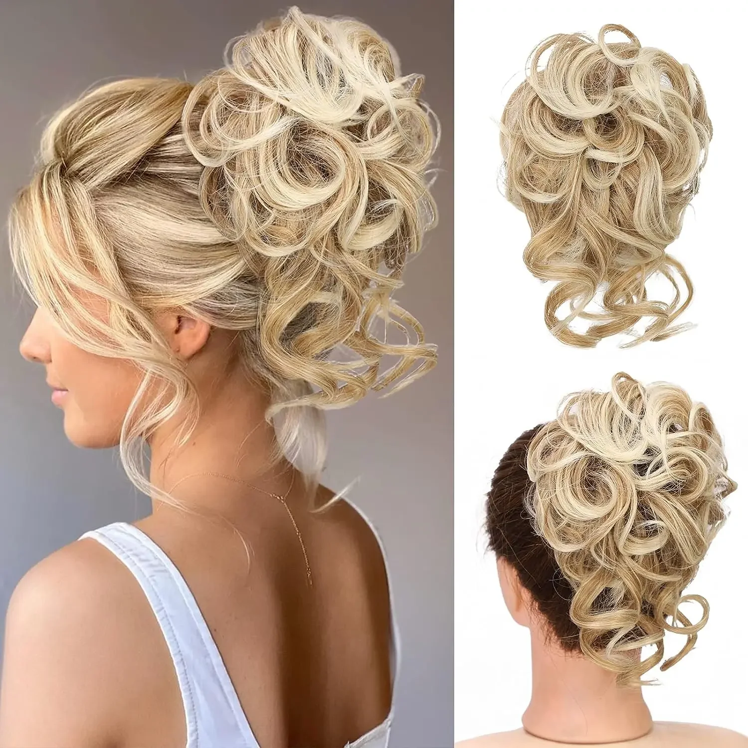 Messy Bun Hair Piece, Messy Hair Bun Scrunchies dla kobiet Tousled Updo Bun Syntetyczny falisty kręcony kucyk Chignon Hairpiece