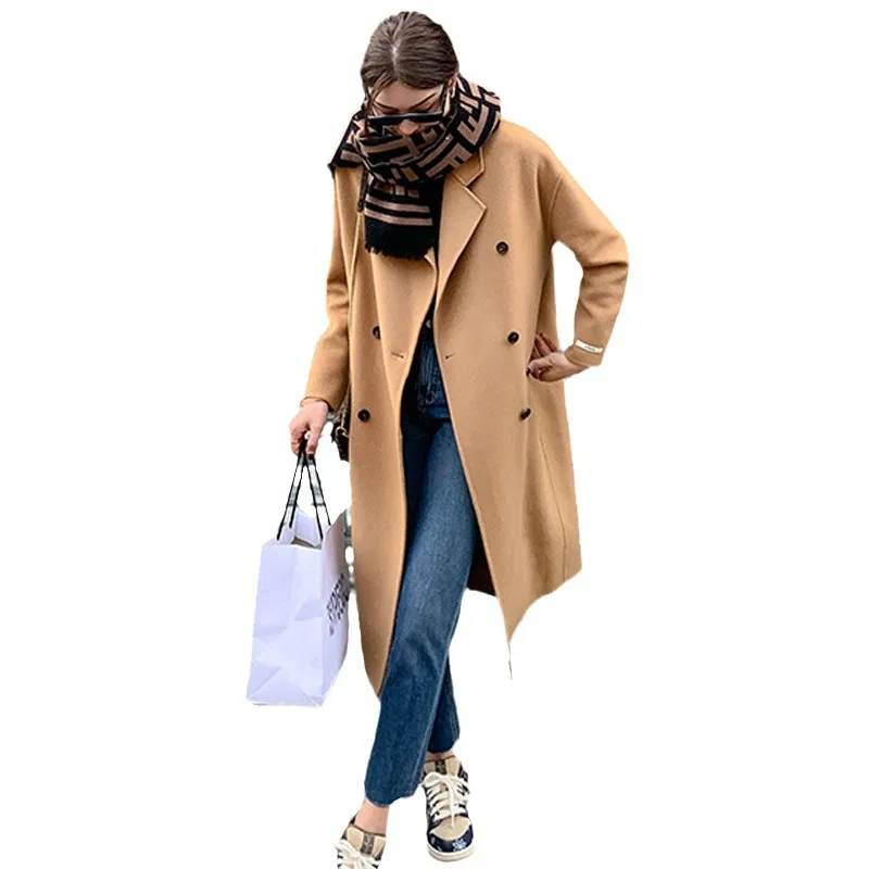 Premium camel coat women's medium and long autumn and winter temperament Korean high-end double-breasted woolen coat tide