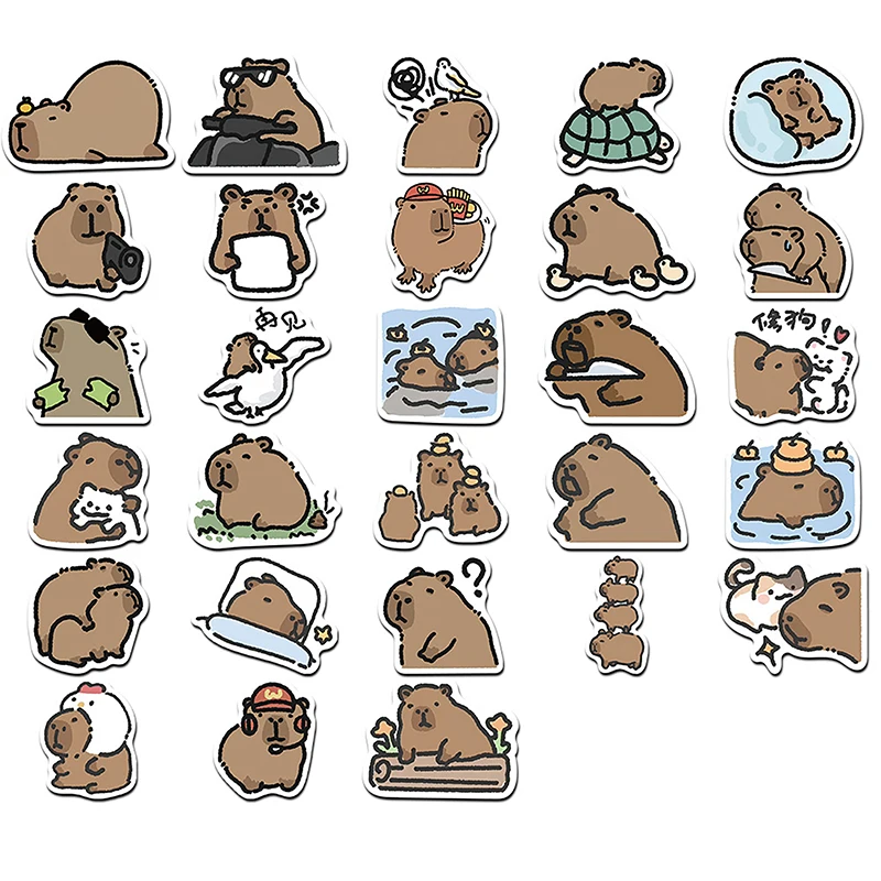 62Pcs Cute Stickers Capybara Water Bottle Notebook Sticker Laptop Car Motorcycle Aesthetic Decals Skates Phone Case