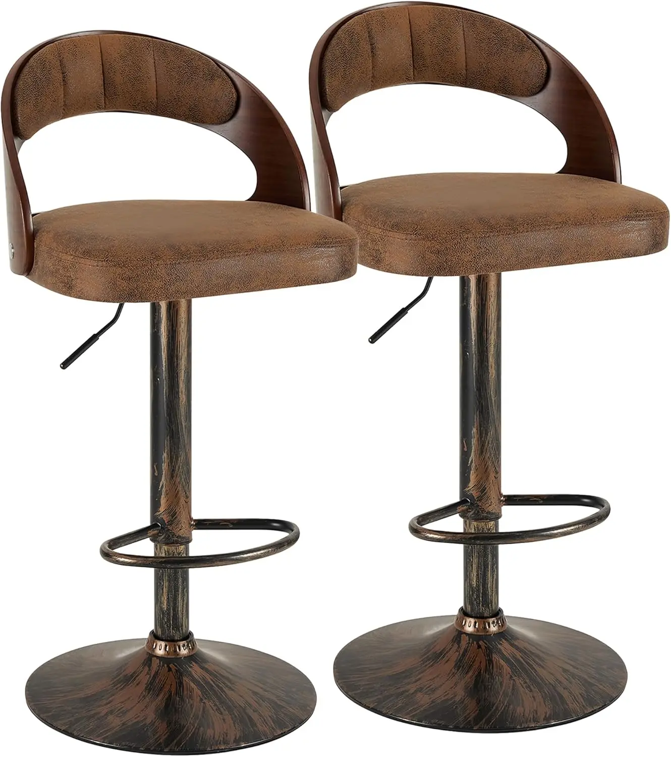 

Bar Stools Set of 2,Adjustable Counter Height Stools with Bentwood Back,Armrest&Footrest,Swivel PU Leather Bar Chairs for Kit