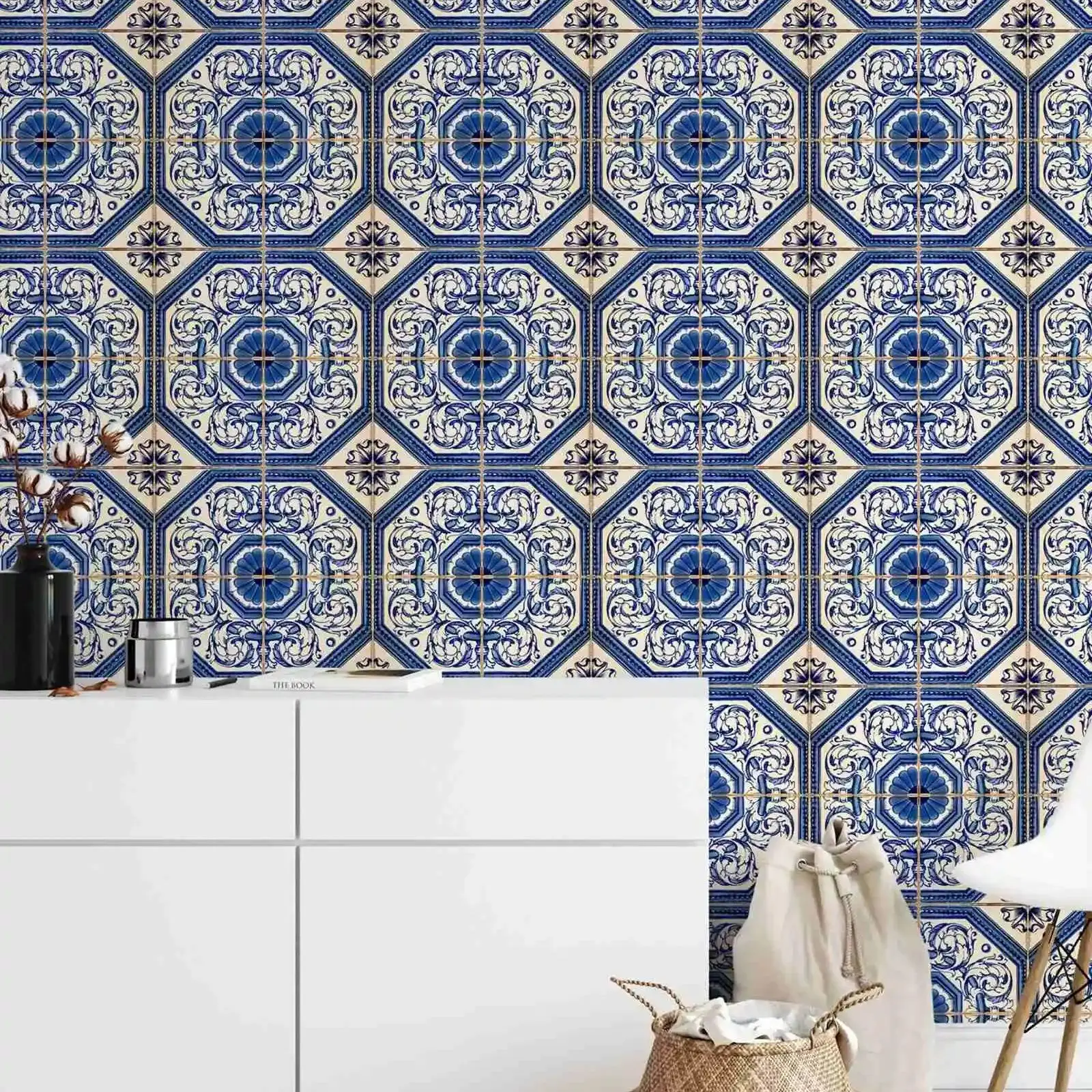 

Сине-белые настенные обои из плитки, средиземноморские обои с кожурой и наклейкой, наклейка на стену из керамической плитки, кухня в марокканском стиле