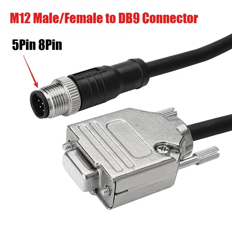 IP67 Waterproof M12 5Pin 8Pin Male Female DB9 Metal Aviation Plug Serial Cable 1m 1 to 2 Y Splitter Wire for Barcode Scanner EV
