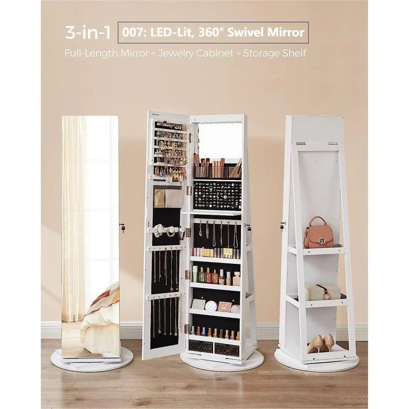 [Summer Sale] SONGMICS 360° Swivel Mirror Jewelry Organizer, Gifts for Mom for Women, Birthday Gifts Racks