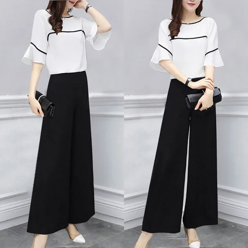 Fashionable Wide Leg Short Pants Set Casual Loose Slimming Women's Summer 2023 New Style Two-Piece Ensemble Korean Version