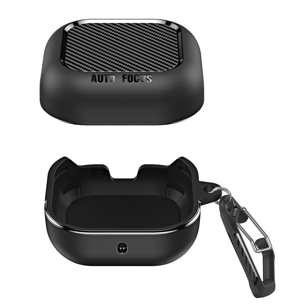 New Carbon Fiber Earphone Protective Cover For Samsung Galaxy Buds 4 / Buds 4 Pro Cover With Keychain Soft TPU Shockproof Case