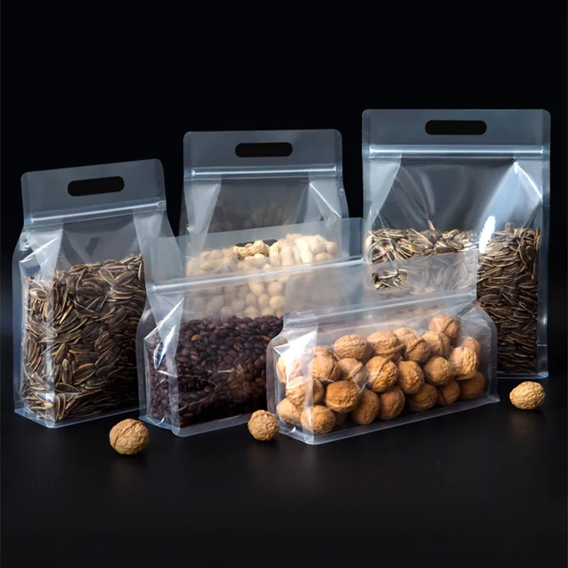 

50PCS 3D Thick Clear Plastic Portable Ziplock Bag DIY Snack Sugar Tea Spice Cereals Wedding Child Gifts Handle Packaging Pouches