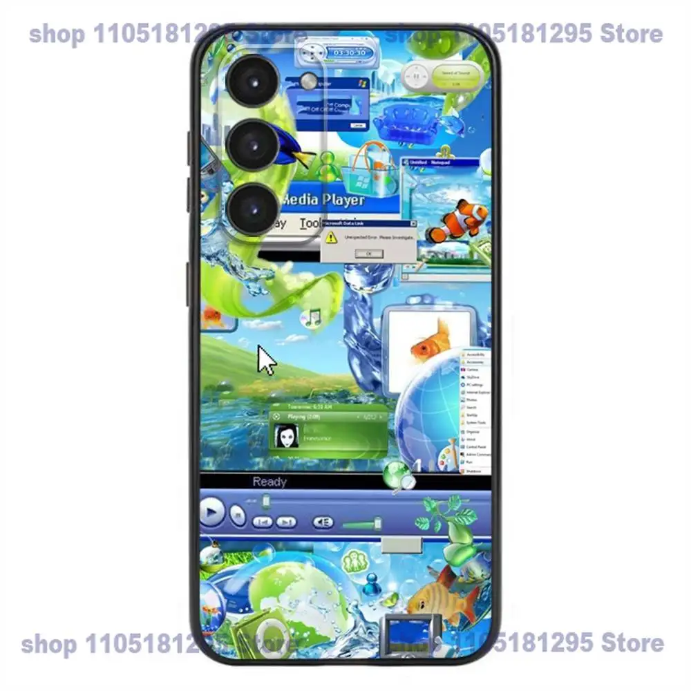 Funda de teléfono Frutiger Aero para Samsung Galaxy A32,21s,22,31,52,53,72,73, Note20,8,9,10 funda negra de silicona suave