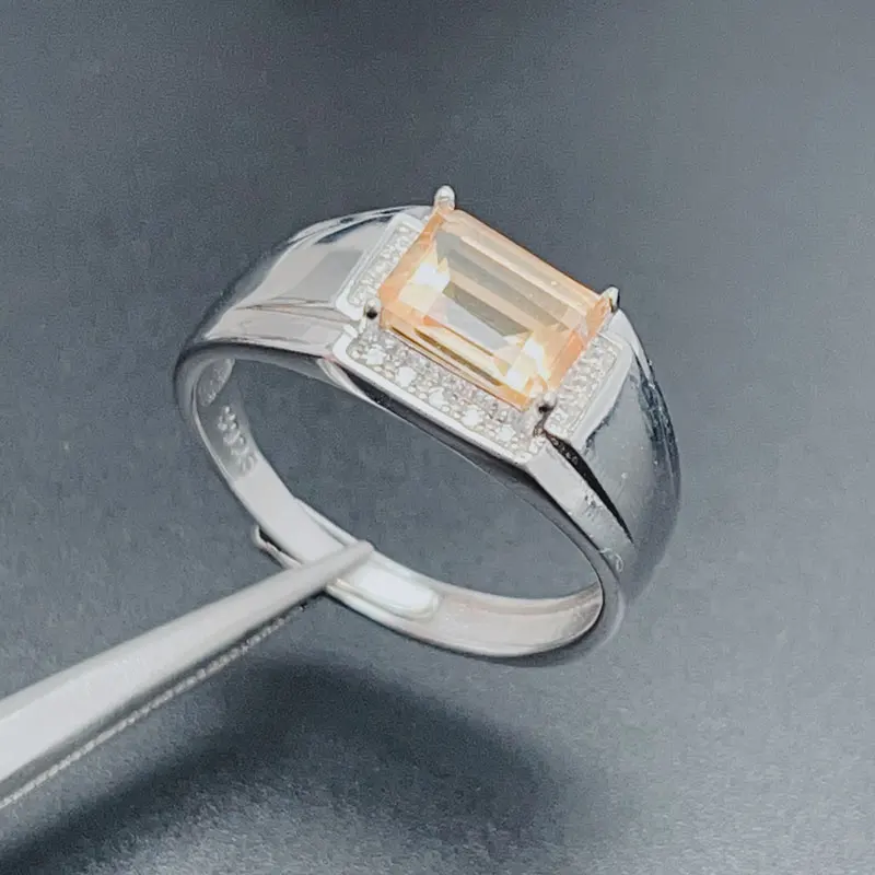 

Hotsale 925 Silver Men Ring 6mm*8mm 1.2ct Natural Citrine Ring Keep Shining 3 Layers 18K Gold Plated Citrine Jewelry for Men