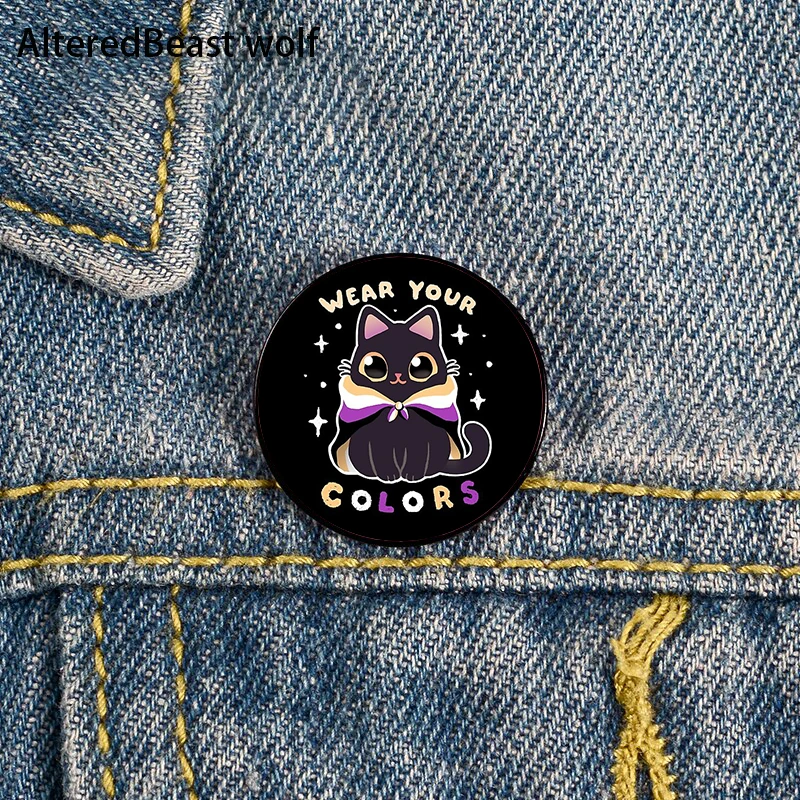 Non Binary Pride cat Pin Custom cute Brooches Shirt Lapel teacher tote Bag backpacks Badge Cartoon gift brooches pins for women