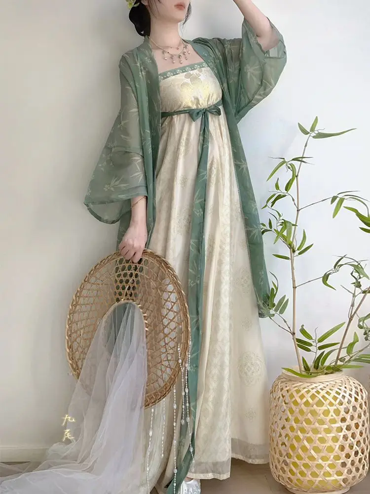 Chinese Song Hanfu Song Dynasty Improved chest-length Slip Daily Spring Women Summer Hanfu Set Elegant Cardigan Dance Dress