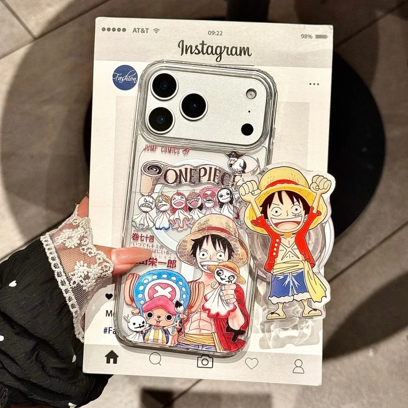 3D Anime Luffy Chopper Een Stuk Magsafe Draadloze Lading Case Voor iPhone 12 13 14 15 16 17 Pro Max Plus Zoro Sanji Magnetische Stand