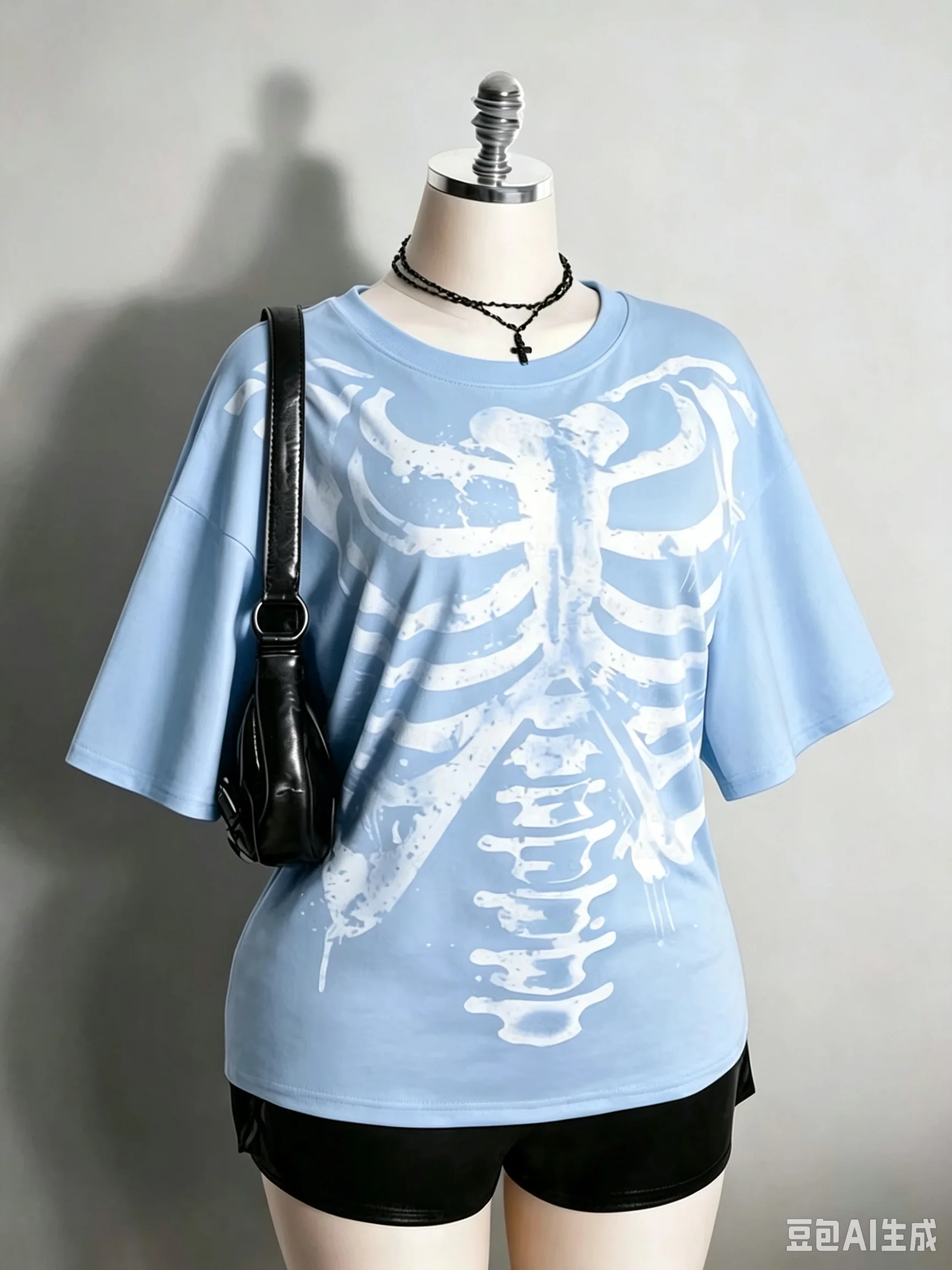 2026 Damen Halloween Skelett Brustkorb Grafik T-Shirt Y2k Alt Goth Punk Distressed Totenkopf Knochen Print Kurzarm Herren T-Shirts – Detail 11