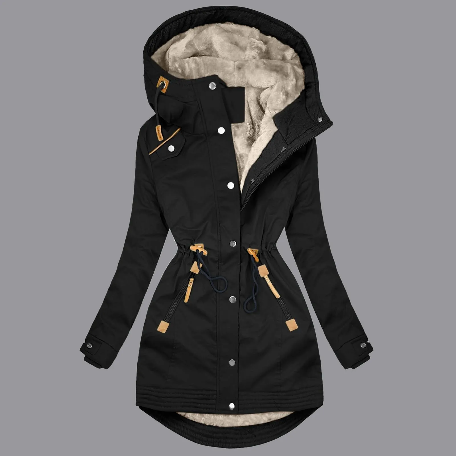 Dámská pláštěnka s kapucí, ležérní fleecová podšívka, pláštěnka, moderní dlouhý rukáv, trenčkot, větruodolný svrchní oděv, ležérní volná bunda - náhled 3