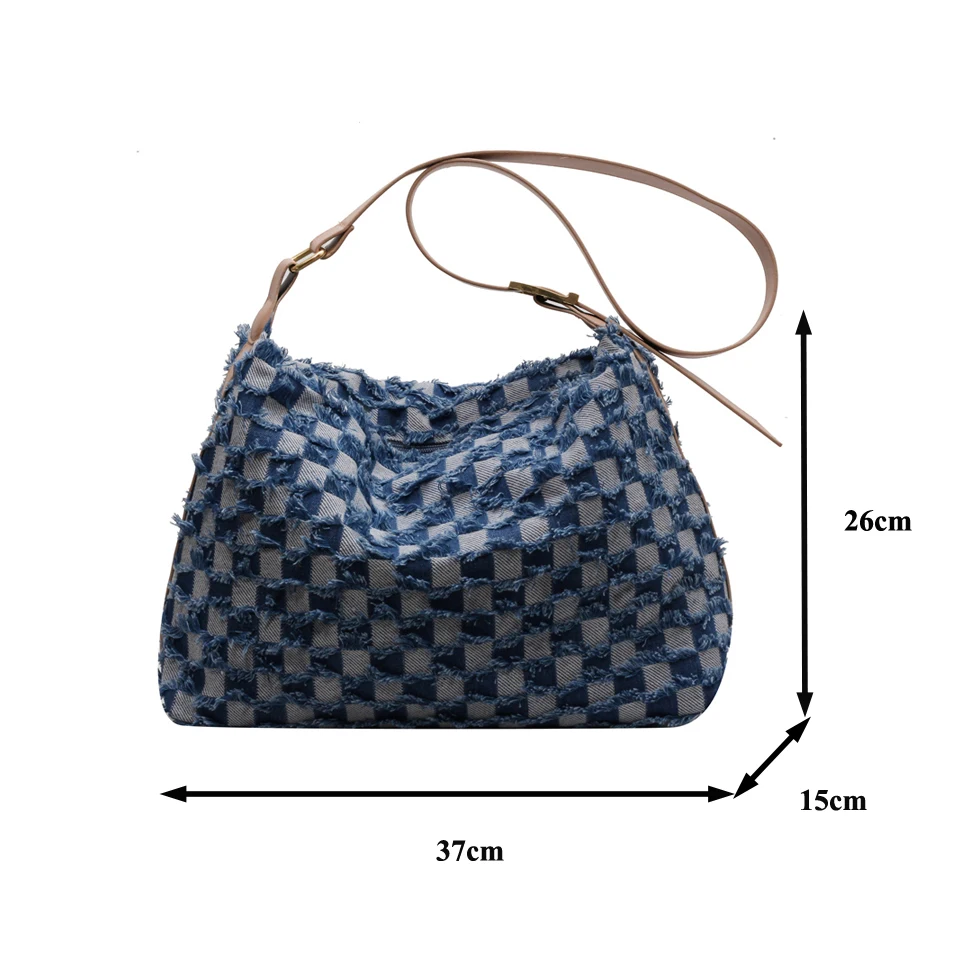 Plaid Women's Bag 2023 Trend Denim Shoulder Cross Bag New Jeans Eco Bag Korean Shopping Messenger Bags Y2K Student Satchel Book