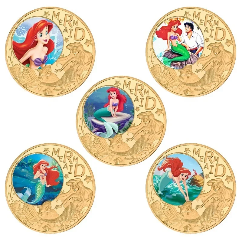 Disney Ariel The Little Mermaid Princess Commemorative Coin Anime Action Figures Cute Girl Souvenir Coins Children Birthday Gift