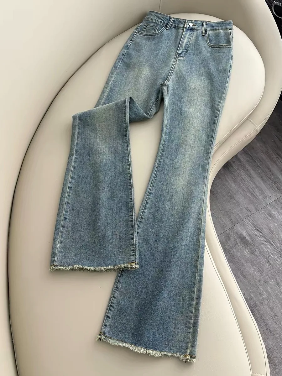 

High Waist Bell Bot Jeans Women's Spring 2026 New Sle Slimming Elastic Frayed Long Pants Casual Wide Leg Denim Jeans