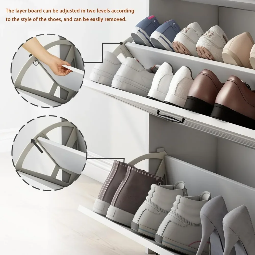 خزانة أحذية ضيقة متعددة الوظائف مع 3 أبواب ودرجين، تستوعب أحذية مختلفة، مناسبة للمدخل والممرات