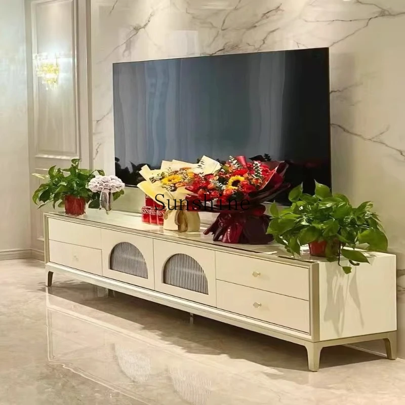 

American all-solid wood cream wind TV cabinet Changhong glass door light luxury storage floor cabinet