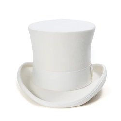 Tall White Wool Felt Top Hat Men Premium Quality Satin Lined Cylinder Hat 18 cm