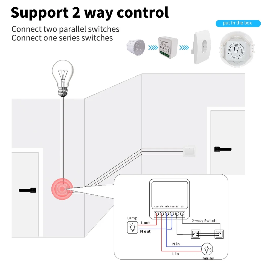 Tuya WiFi Smart Switch 16A Mini DIY Timer Power Switch Bidirectional Remote Control Alexa Domotica Google